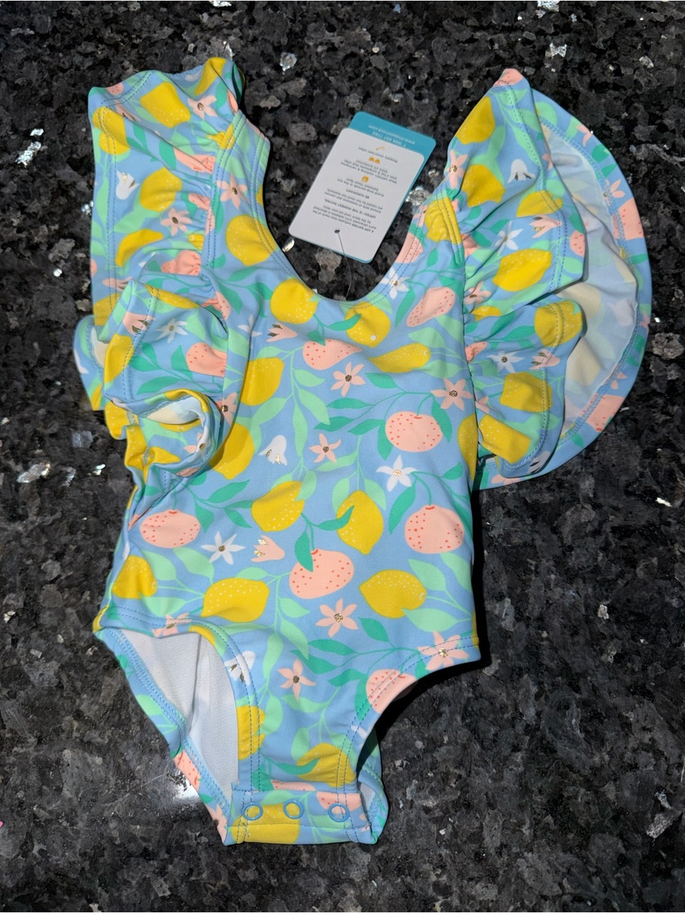 Snapper Rock Blue Lemon Print Ruffle One-Piece Swimsuit